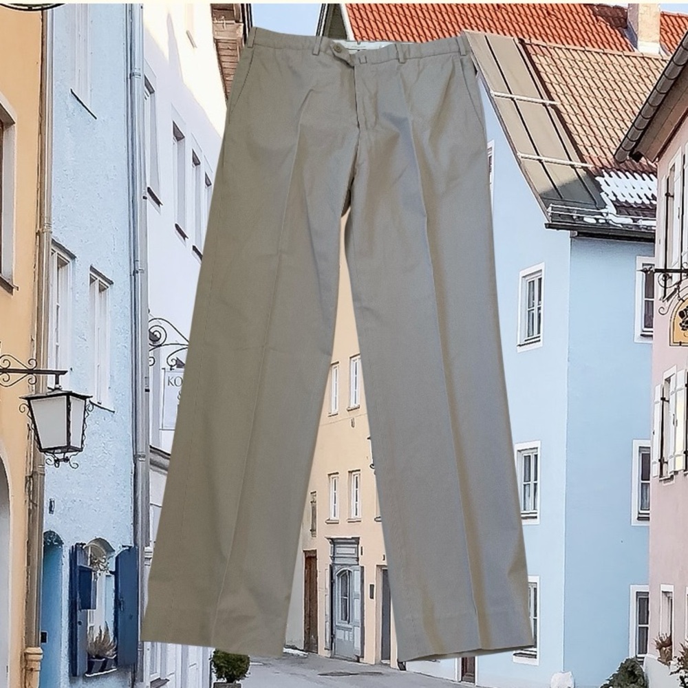 Ermenegildo Zegna Casual Khaki Trousers, 100% Cotton, Elegant Casual, Mens Sz 36